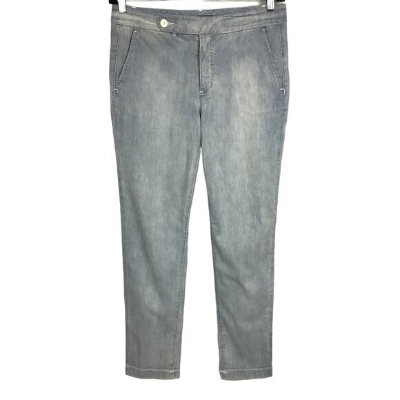 Lauren Ralph Lauren Light Blue Chambray Slim Straight Ankle Flat Front Pants 6 - Picture 1 of 7